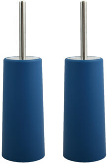 MSV Toiletborstel in houder/WC-borstel - 2x - marine blauw - kunststof - 35 cm