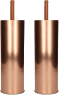 MSV Toiletborstel in houder/wc-borstel - 2x - metaal - koper kleur - 27 cm