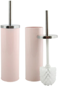 MSV Toiletborstel in houder/wc-borstel - 2x - metaal - lichtroze - 38 x 9 cm