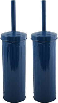 MSV Toiletborstel in houder/wc-borstel - 2x - metaal - marine blauw - 38 x 10 cm