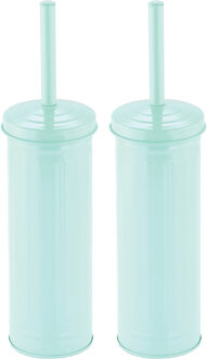 MSV Toiletborstel in houder/wc-borstel - 2x - metaal - mintgroen - 38 x 10 cm