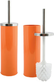 MSV Toiletborstel in houder/wc-borstel - 2x - metaal - oranje - 38 cm - Toiletborstels