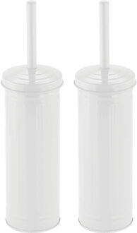 MSV Toiletborstel in houder/wc-borstel - 2x - metaal - wit - 38 x 10 cm