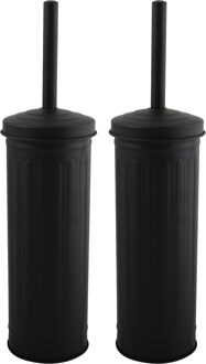 MSV Toiletborstel in houder/wc-borstel - 2x - metaal - zwart - 38 x 10 cm