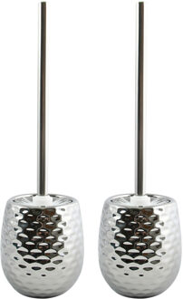 MSV Toiletborstel in houder/wc-borstel - 2x Phoenix - keramiek - zilver - 41 x 11 cm