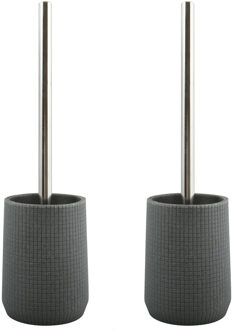 MSV Toiletborstel in houder/wc-borstel - 2x - polyresin/metaal - donkergrijs - 35 x 10 cm