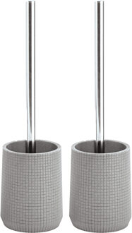MSV Toiletborstel in houder/wc-borstel - 2x - polyresin/metaal - lichtgrijs - 35 x 10 cm