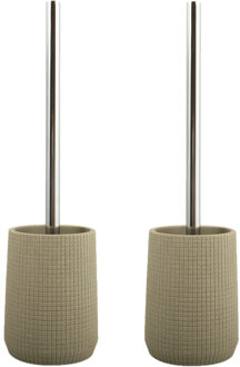 MSV Toiletborstel in houder/wc-borstel - 2x - polyresin/metaal - taupe - 35 x 10 cm