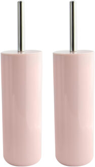 MSV Toiletborstel in houder/wc-borstel - 2x Porto - kunststof - lichtroze - 38 x 9 cm