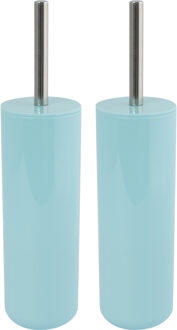 MSV Toiletborstel in houder/wc-borstel - 2x Porto - kunststof - mintgroen - 38 x 9 cm
