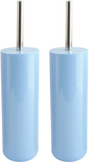 MSV Toiletborstel in houder/wc-borstel - 2x Porto - kunststof - pastel blauw - 38 x 9 cm
