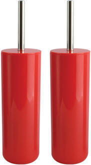 MSV Toiletborstel in houder/wc-borstel - 2x Porto - kunststof - rood - 38 x 9 cm