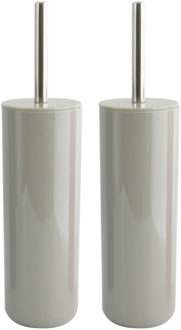 MSV Toiletborstel in houder/wc-borstel - 2x Porto - kunststof - taupe - 38 x 9 cm