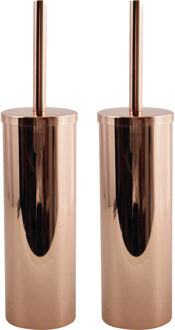 MSV Toiletborstel in houder/wc-borstel - 2x - RVS - koper kleur - 40 x 9 cm