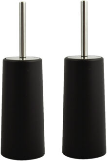 MSV Toiletborstel in houder/WC-borstel - 2x - zwart - kunststof - 35 cm