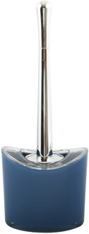 MSV Toiletborstel in houder/wc-borstel Aveiro - PS kunststof/rvs - donkerblauw/zilver - 37 x 14 cm