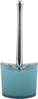 MSV Toiletborstel in houder/wc-borstel Aveiro - PS kunststof/rvs - lichtblauw/zilver - 37 x 14 cm