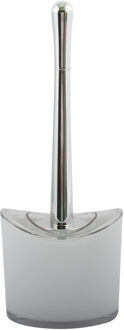 MSV Toiletborstel in houder/wc-borstel Aveiro - PS kunststof/rvs - wit/zilver - 37 x 14 cm