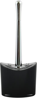MSV Toiletborstel in houder/wc-borstel Aveiro - PS kunststof/rvs - zwart/zilver - 37 x 14 cm