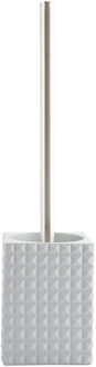 MSV Toiletborstel in houder/wc-borstel Kubik - kunststeen - lichtgrijs/zilver - 37 x 10 cm