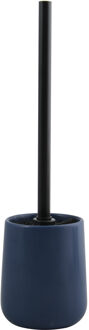 MSV Toiletborstel in houder/wc-borstel Malmo - keramiek/rvs - donkerblauw/zwart - 39 x 10 cm