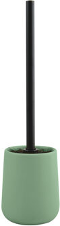 MSV Toiletborstel in houder/wc-borstel Malmo - keramiek/rvs - groen/zwart - 39 x 10 cm