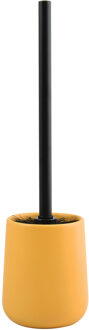 MSV Toiletborstel in houder/wc-borstel Malmo - keramiek/rvs - saffraan geel/zwart - 39 x 10 cm