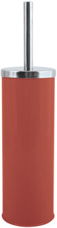 MSV Toiletborstel in houder/wc-borstel - rvs metaal - terracotta - 38 x 9 cm