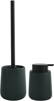 MSV Toiletborstel in houder/zeeppompje - badkamer set Malmo - keramiek - donkergroen