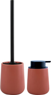 MSV Toiletborstel in houder/zeeppompje - badkamer set Malmo - keramiek - terracotta