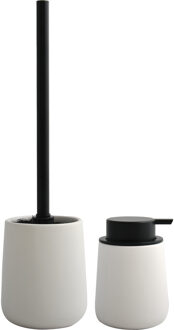 MSV Toiletborstel in houder/zeeppompje - badkamer set Malmo - keramiek - wit