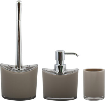 MSV Toiletborstel in houder/zeeppompje/beker - badkamer set Aveiro - kunststof - beige