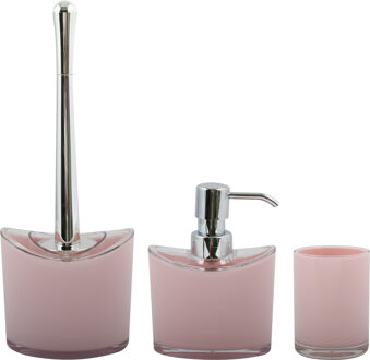 MSV Toiletborstel in houder/zeeppompje/beker - badkamer set Aveiro - kunststof - lichtroze