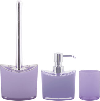 MSV Toiletborstel in houder/zeeppompje/beker - badkamer set Aveiro - kunststof - lila paars