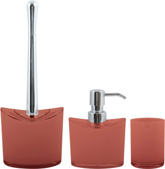 MSV Toiletborstel in houder/zeeppompje/beker - badkamer set Aveiro - kunststof - terracotta