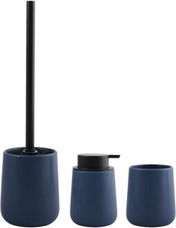 MSV Toiletborstel in houder/zeeppompje/beker - badkamer set Malmo - keramiek - donkerblauw