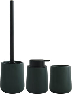MSV Toiletborstel in houder/zeeppompje/beker - badkamer set Malmo - keramiek - donkergroen