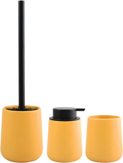 MSV Toiletborstel in houder/zeeppompje/beker - badkamer set Malmo - keramiek - saffraan geel