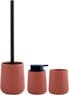 MSV Toiletborstel in houder/zeeppompje/beker - badkamer set Malmo - keramiek - terracotta