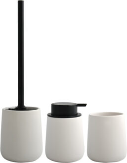 MSV Toiletborstel in houder/zeeppompje/beker - badkamer set Malmo - keramiek - wit