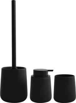 MSV Toiletborstel in houder/zeeppompje/beker - badkamer set Malmo - keramiek - zwart
