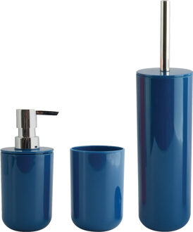 MSV Toiletborstel in houder/zeeppompje/beker badkamer set Moods - kunststof - donkerblauw