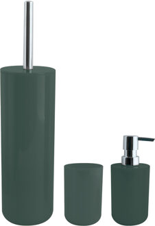 MSV Toiletborstel in houder/zeeppompje/beker badkamer set Moods - kunststof - donkergroen