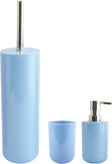 MSV Toiletborstel in houder/zeeppompje/beker badkamer set Moods - kunststof - lichtblauw