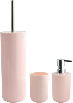MSV Toiletborstel in houder/zeeppompje/beker badkamer set Moods - kunststof - lichtroze