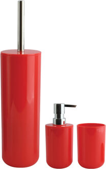 MSV Toiletborstel in houder/zeeppompje/beker badkamer set Moods - kunststof - rood