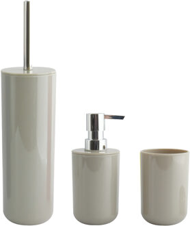 MSV Toiletborstel in houder/zeeppompje/beker badkamer set Moods - kunststof - taupe