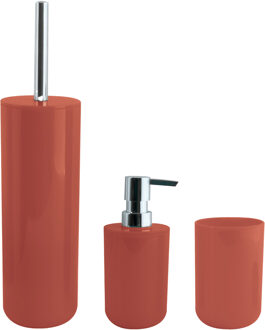 MSV Toiletborstel in houder/zeeppompje/beker badkamer set Moods - kunststof - terracotta
