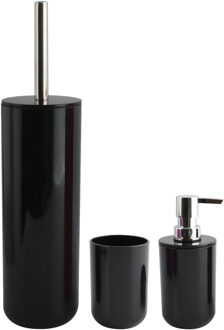 MSV Toiletborstel in houder/zeeppompje/beker badkamer set Moods - kunststof - zwart