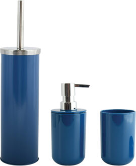 MSV Toiletborstel in houder/zeeppompje/beker badkamer set Moods - metaal/kunststof - donkerblauw